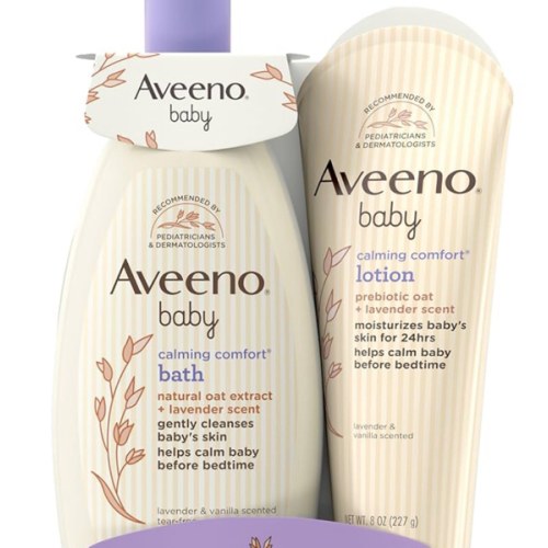 Aveeno Baby Calming Comfort Bath & Body Lotion Set, Nighttime Baby Skin Care Products with Nourishing Oatmeal Plus Relaxing Lavender & Vanilla Scents, Paraben- & Phthalate -Free, 2 Items