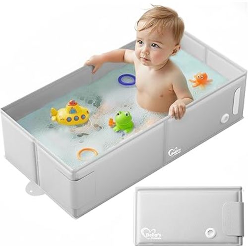 Bella’s Friends Baby Collapsible Bathtub, Travel Bath Tub for Baby, Foldable and Portable, Easy Storage, Reinforced Structure, Lightweight, Travel Essentials for 6M-3Y Infant Toddler, Gray
