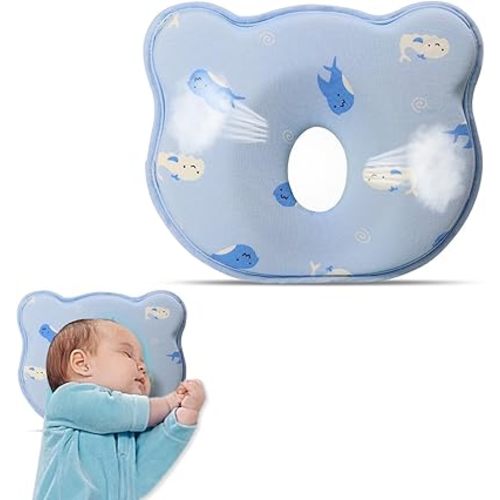 Memory Foam Pillow Soft and Cozy Cartoon Bear Travel Pillow for Small Boys and Girls(Dolphin 2k)