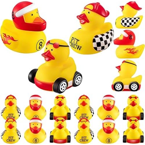 Shappy 24 Pieces Race Car Driver Rubber Duckies 2 Inch Mini Rubber Ducks for Kids Birthday Party Decorations Gift Classroom, 3 Designs