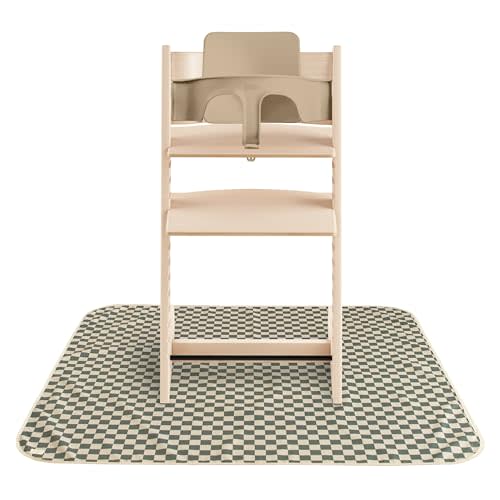 mushie Baby Splat Mat 42.5x42.5 Inch (Olive Check) | Water Resistant for Under High Chair and Infant Play