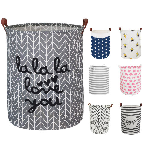 Furrygo Large Laundry Basket, Waterproof Canvas Laundry Hamper, Collapsible Storage Basket Bin for Kids Room, Toy Organizer, Nursery Hamper, Clothes Hamper, Love You