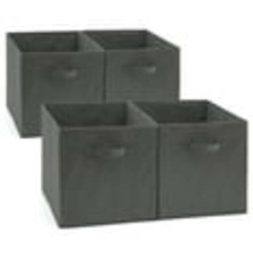 EZOWare Set of 4 Foldable Fabric Basket Bin, Collapsible Storage Cube boxes for Nursery Toys Shelves (13 x 15 x 13 inches) (Gray)