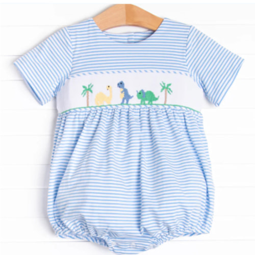 Prehistoric Playtime Smocked Bubble, Blue – Stitchy Fish