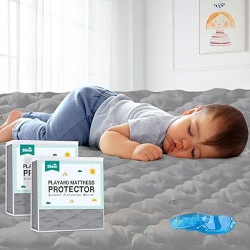 2 Pack Pack and Play Mattress Protector Sheets Fitted Waterproof Playard Mattress Pad Cover, Compatible with Graco Pack n Play & Dream On Me & Pamo Babe, Playpen/Playard Sheet, Gray, 39" x 27" - 39 X 27 Inch
