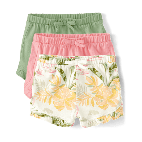 Baby Girls Tropical Ruffle Shorts 3-Pack - White