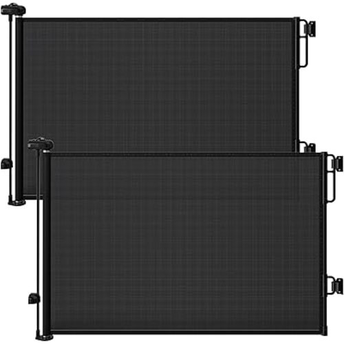Cumbor 2-Pack Retractable Baby Gates for Stairs,55" Wide Soft Mesh Baby Gate for Dogs with One Hand Opening, 34" Tall Toddler Gate with Child-Proof Top Lock for Bedroom,Indoor/Outdoor, Black