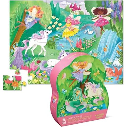 Crocodile Creek 36-Piece Jigsaw Floor Puzzle - Fun Floor Puzzles for Kids Ages 3-5 - Heavy-Duty Shaped Box for Storage - Magical Friends - 27" W x 20" H Finished