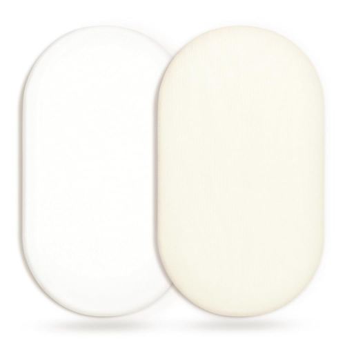 GRSSDER Stretchy Ultra Soft Fitted Bassinet Sheet 2 Pack, Universal Fit for Bassinets Baby Cradle Moses Basket Oval Rectangle Mattress Safe and Snug, Jersey Bassinet Sheets for Girls, Cream/White