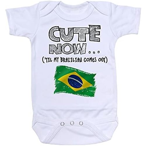 Cute Now... 'Til My Brazilian Comes Out Infant Baby Brazil Flag Short Sleeve Bodysuit Shirt