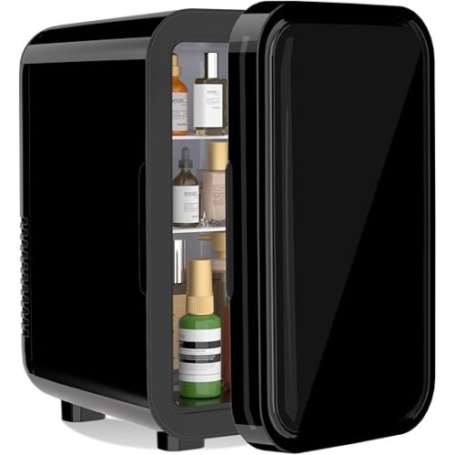 YASHE Mini Fridge, 6 Liter/8 Can 110V AC/DC Portable Thermoelectric Cooler Refrigerators for Bedroom, Skincare, Beverage, Office, Dorm Room and Car, Black