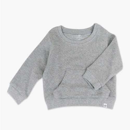 HonestBaby Comfy Crew Sweatshirt with Pockets 100% Organic Cotton for Toddler, Baby Boys, Girls, Gray Heather, Newborn