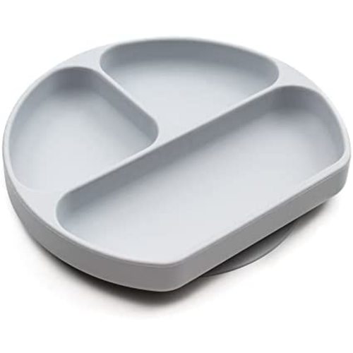 Bumkins Silicone Grip Dish, Suction Plate, Divided Plate, Baby Toddler Plate, BPA Free, Microwave and Dishwasher Safe – Gray