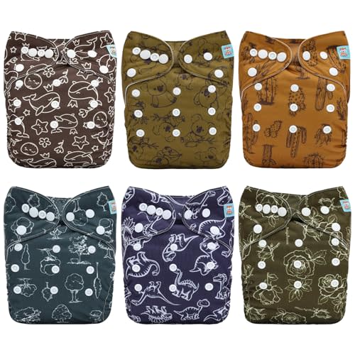 ALVABABY 6 Pack Cloth Diaper with 12 Inserts One Size Adjustable Washable Reusable Diaper Cover for Baby Girls and Boys
