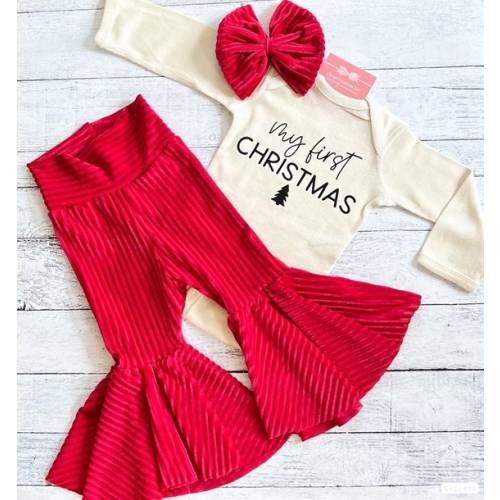 First Christmas Outfit Baby Girl Red Velvet Bell Bottoms - Etsy