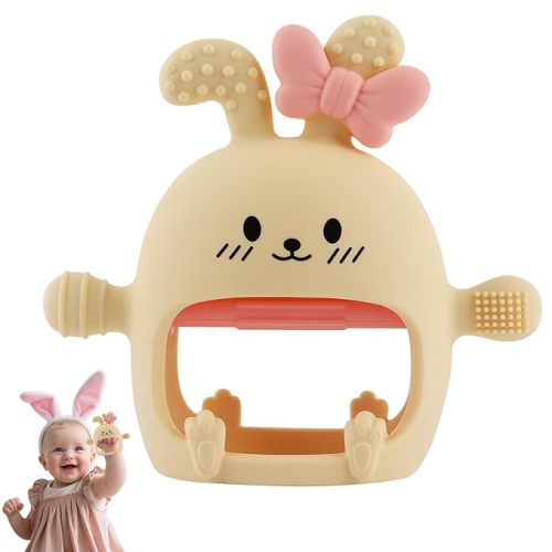 Chuya Easter Teether Toys Bunny,Teething Mittens for 0-12 12-24 Months Baby Infant Textured BPA-Free Silicone Chew Toys Soothe Sore Gums