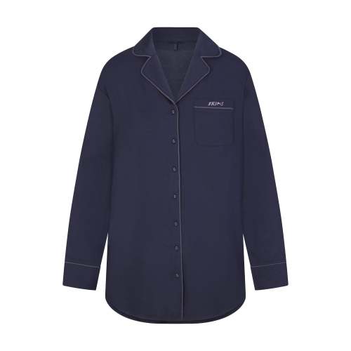 SKIMS SLEEP BUTTON UP DRESS | NAVY