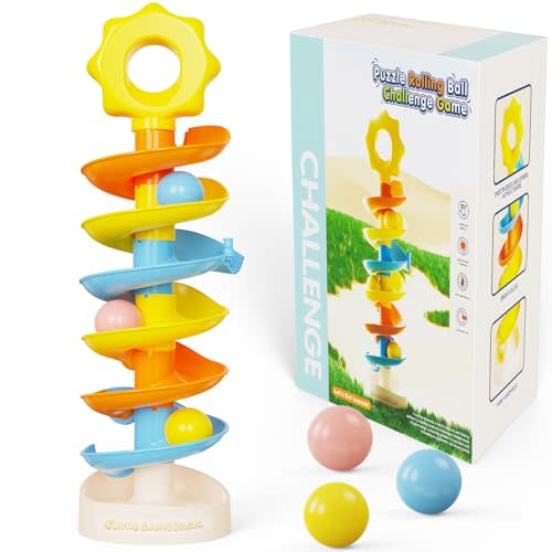 8 Level Rainbow Drop Tower with 3 Balls(0.6 inch),17.3 Inch Baby Ball Drop for 18-24 Months,Fine Motor Skills,Bath Toys for 2 Year Old Boys and Girls