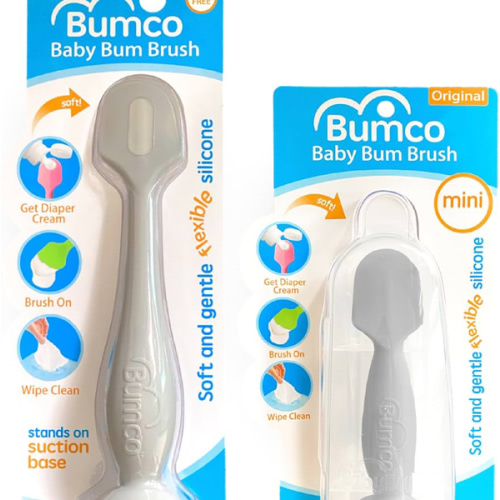 Bumco Baby Bum Brush + Mini Baby Diaper Cream Spatula with Case - BPA-Free Silicone Diaper Spatula, Mom-Invented Butt Paste Applicator (Gray & Gray)