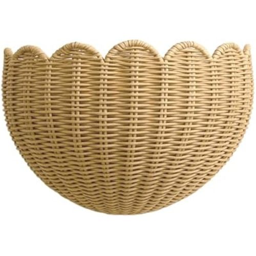 Scalloped Hanging Wicker Baskets for Wall, Scalloped Home Decor, Hanging Woven Rattan Wall Basket for Flowers Front Door Bathroom Storage (Plastic (Khaki))