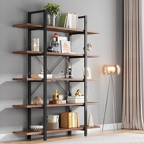 5-Tier Bookshelf, Vintage Industrial Style Bookcase