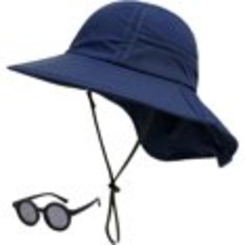 Baby Sun Hat Toddler Kids Boys Girls Wide Brim Beach Hats with Sunglasses UPF 50+ Plain Caps with Neck Flap