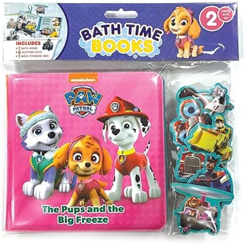 Paw Patrol The Pups and the Big Freeze Bath Time Books - Activity Books for kids, Bath book, 6 Padded suction cups, 1 Mesh bag