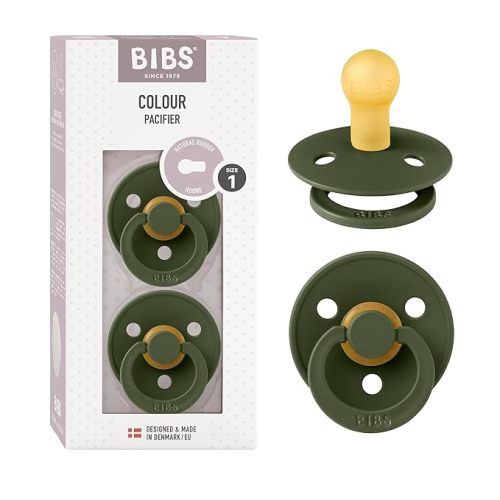 BIBS Pacifiers | Natural Rubber Baby Pacifier | Set of 2 BPA-Free Soothers | Made in Denmark | Hunter Green | Size 0-6 Months