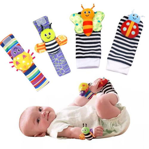 Fridja 4 Count Baby Infant Rattle Socks Toys, Wrist Rattles And Foot Finders For Baby Boy Or Girl - New Baby Gift Infant Toys Xmas Gift