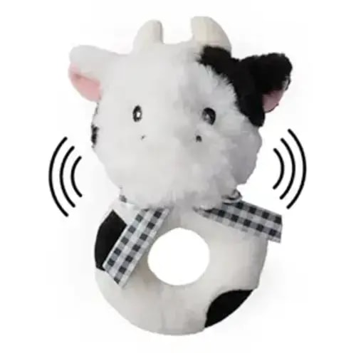 Bearington Collection Lil' Gilly 5.5 In Cow Baby Rattle - Baby Wrist Rattles - Plush Rattles Gift for Newborn