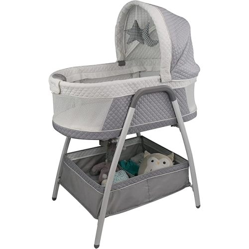 Journey 2-in-1 Convertible Infant Bassinet, Classic Design Baby Crib Sleeper with Storage, Comforting Vibrations, Soothing Lullabies, and Nature Noises (Soft Grey)