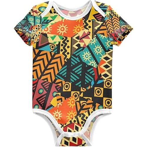 MCHIVER Colored African Patchwork Baby Bodysuit Short Sleeve Cotton Newborn Girl Boy Clothes 0-24 Months