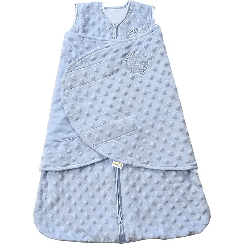 HALO Sleepsack Plush Dot Velboa Swaddle, 3-Way Adjustable Wearable Blanket, Blue, Newborn, 0-3 Months