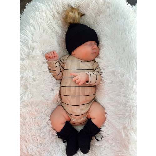 Tan/Black Stripe / Organic Ribbed Long Sleeve Bodysuit