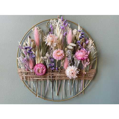 Handmade Pastel Floral Hoop Wreath - Dried Flower Wall Hanging - Perfect for Nursery or Children's Room Decor