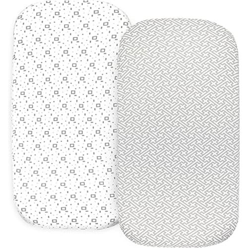 2 Pack Organic Bedside Bassinet Sheets Compatible with Mika Micky, Baby Delight, Dream On Me, AMKE and Other Bassinet Mattress Pads Size Between 17-21 in Width, 29-33 in Length, and 1.5-4 in Thick