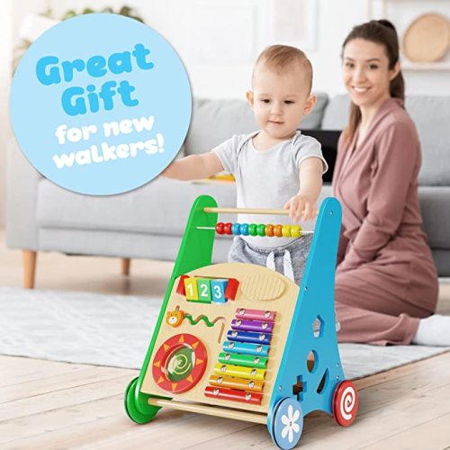 Baby Toys – Kids’ Activity Toy – Wooden Push and Pull Learning Walker for Toddlers Boys and Girls – Multiple Activity Center – Develops Motor Skills & Stimulates Creativity - Birthday Gift - Activity Walker