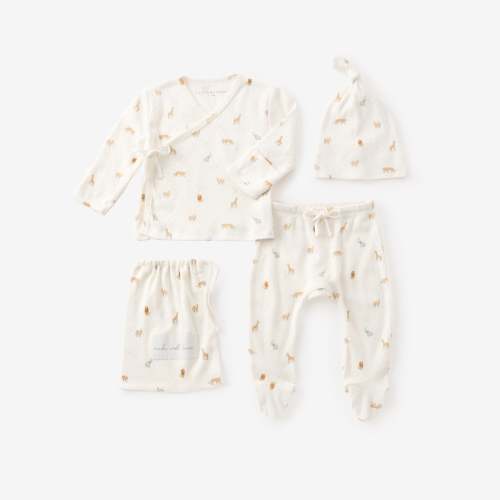 Neutral Safari Print Organic Cotton Pointelle Layette 3 Pc Gift Set – Elegant Baby