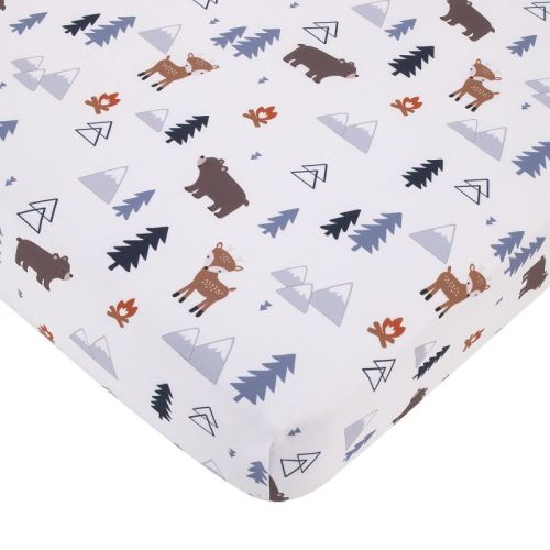 Little Love By Nojo National Park Navy, Gray, Tan, And White Forest Friends Nursery Fitted Crib Sheet