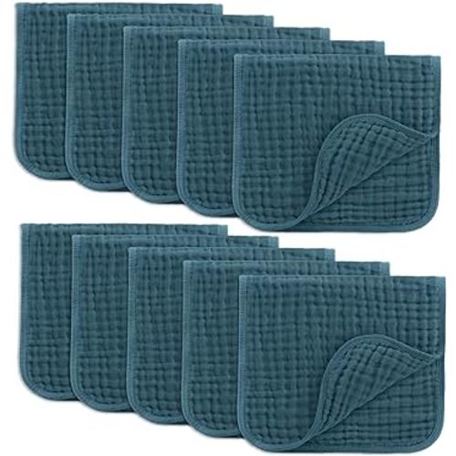 Comfy Cubs Muslin Burp Cloths Set Large 100% Cotton Hand Washcloths for Babies, Baby Essentials 6 Layers Extra Absorbent and Soft Boys & Girls Baby Bibs & Burp Cloths Set (Neptune, 10-Pack, 20" X10")