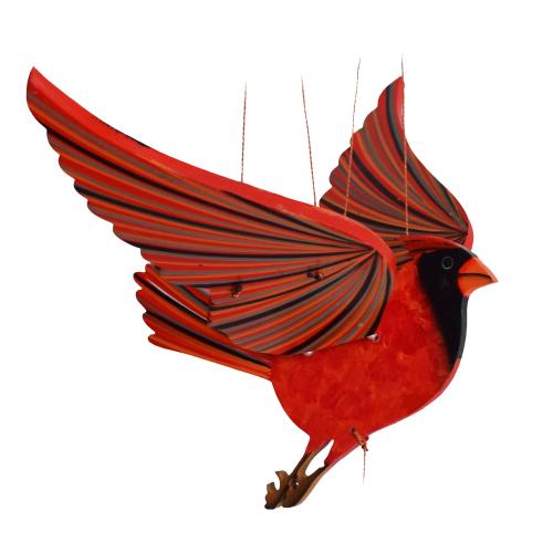 Cardinal Bird Flying Mobile Handmade Wooden Rustic Nature Decor
