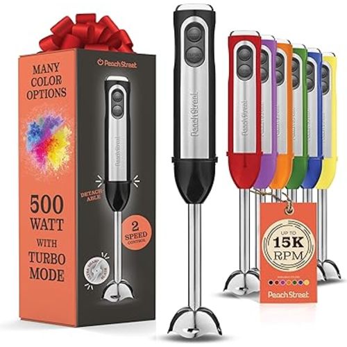 Powerful Immersion Blender, Electric Hand Blender 500 Watt with Turbo Mode, Detachable Base. Handheld Kitchen Gadget Blender Stick for Soup, Smoothie, Puree, Baby Food, 304 Stainless Steel Blades