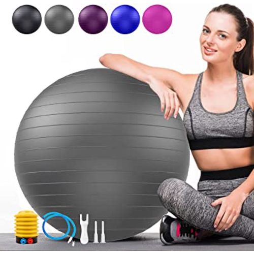 Soft Exercise ball, Anti-Burst Yoga Ball Chair Supports 2200lbs, Stability Swiss Ball w/ Pump for Pregnancy Birthing, Excersize, Workout, Fitness, Balance, Gym, Physio, Abs (Office & Home & School)