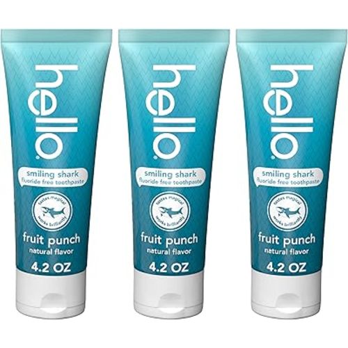 hello Smiling Shark Fluoride Free Kids Toothpaste, Natural Fruit Punch, 4.2 Oz Tube (Pack of 3)