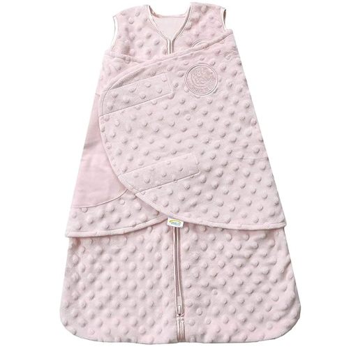 HALO Sleepsack Swaddle Plush Dot Velboa, 3-Way Adjustable Swaddle Blanket, TOG 3.0 for Cool Climates, Pink, Newborn, 0-3 Months