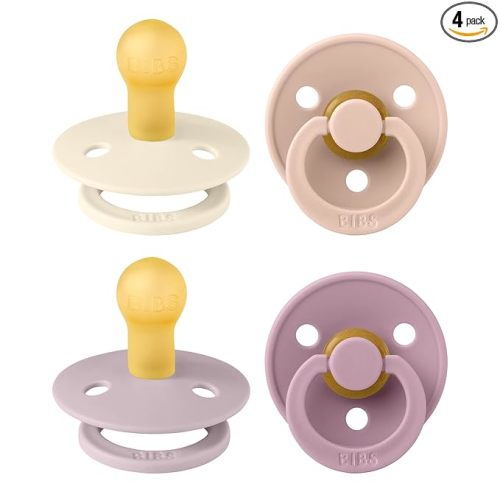 BIBS Pacifiers - Color 4 Pack | Round Nipple Baby Pacifier | BPA Free Natural Rubber Latex Soother | Made in Europe | Size 0-6 Months | Girl Colors