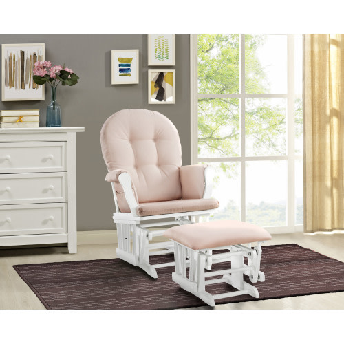 Free Shipping! Angel Line Windsor Glider and Ottoman, White Finish with Pink Cushions