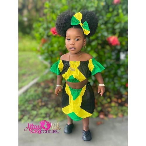 Ready to Ship. Jamaica Clothing. Baby ethnic Jamaican skirt-big hair-baby outfit. Jamacian flag outfit. Jamaican hairbow. Jamacian heritage