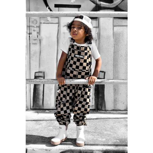The Live Fast Overall in Taupe + Black Checkered