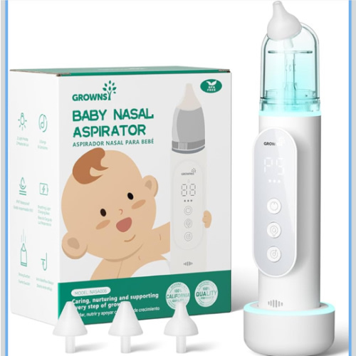 GROWNSY Nasal Aspirator for Baby, Upgraded 5 Suction Levels Baby Nose Sucker, IPX7 Waterproof Electric Nose Suction for Baby, Booger Sucker for Toddlers with Automatic Cleaning &Music &Light Functions
